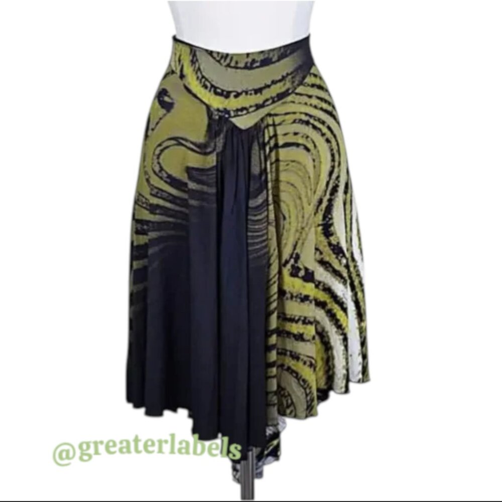 Roberto Cavalli Vintage Knee Length Skirt Signed Print Green Black Size S